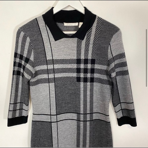 Hugo Boss Gray Plaid Wool Blend Knit Sweater Dress - Picture 6 of 10